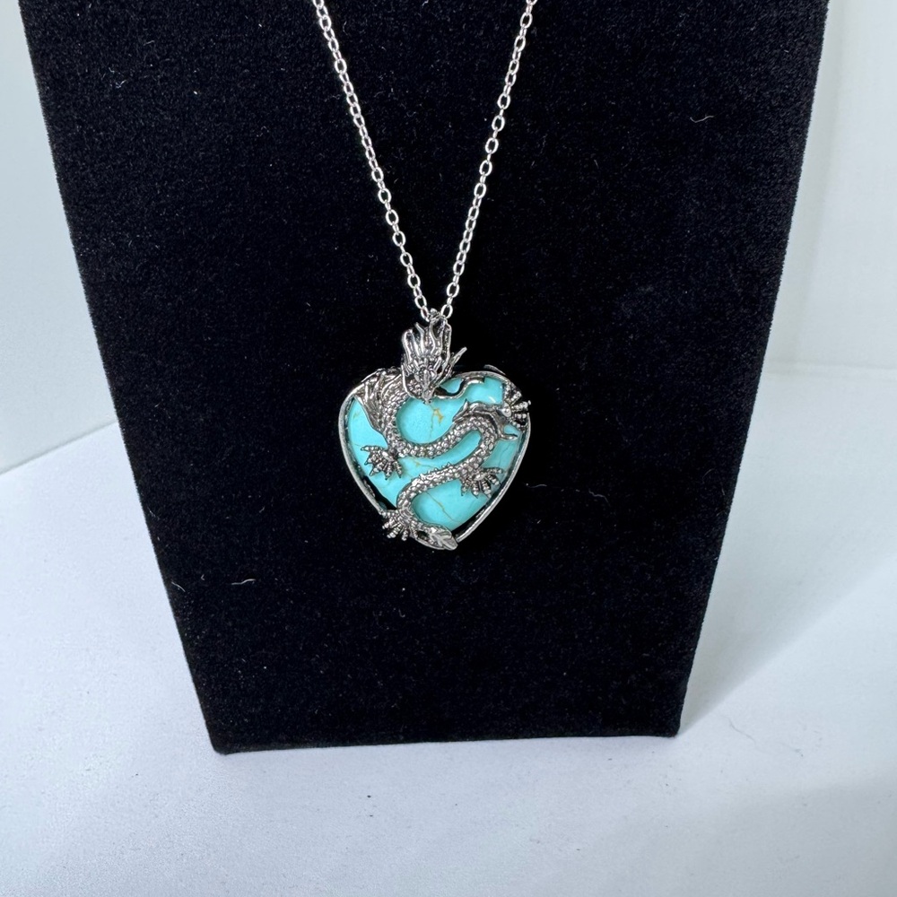 Silver Dragon Heart Pendant Necklace